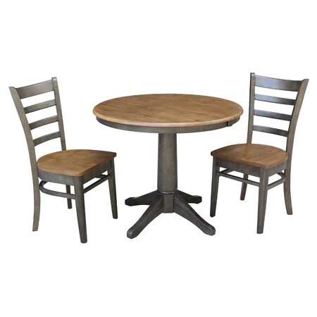 International Concepts Round 36 in Rd Extension Dining Table, 2 RTA Chairs, Hickory/Washed Coal, 36 W, 48 L, 30.1 in H, Wood K45-36RXT-27B-C617-2